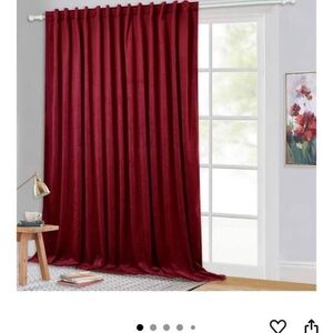 Red velvet light blocking curtain panels 100” x 108”